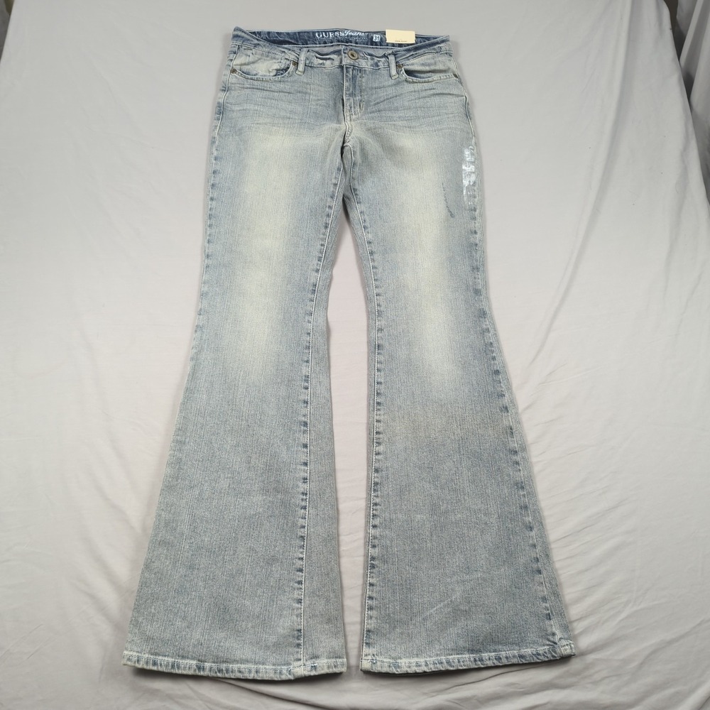 Guess Jeans Womens 31 Blue Flare Stretch Casual Faded Boho Hippie New